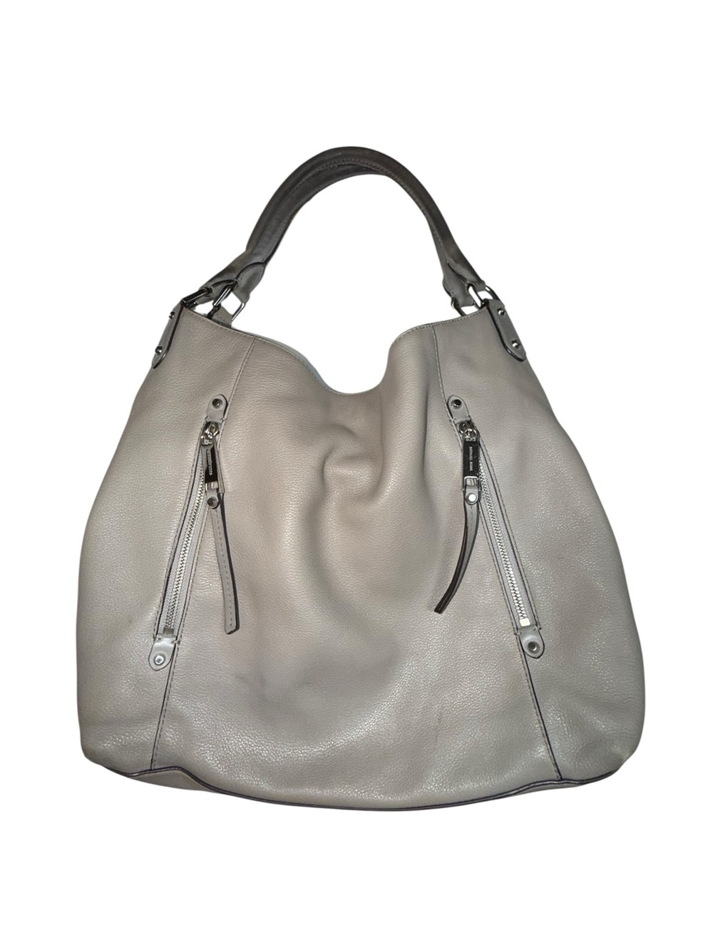 Michael Kors Ivory Gray Leather Hobo Shoulder Bag Double Front Zip Pockets